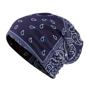 Paisley Print Loose Fit Lined Elastic Slouchy Beanie Hat